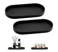 Lot de 2 plateaux décoratifs en silicone noir pour lavabo, baignoire, évier de cuisine et toilettes, rectangulaires et ovales, pour cosmétiques, bijoux et bougies