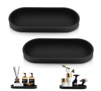 Lot de 2 plateaux décoratifs en silicone noir pour salle de bain, coiffeuse, petit plateau pour salon, chambre à coucher, lavabo, baignoire et évier de cuisine (ovale)