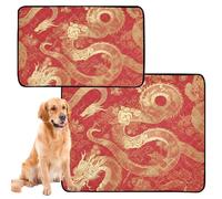 Lot de 2 plateaux d'urine pour chien et chat - Antidérapant - Pour canapé - 61 x 91,4 cm + 91,4 x 106,7 cm - Dragon doré sur rouge