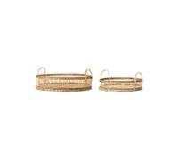 Lot de 2 plateaux en bambou beige, ronds, anses latérales, tailles distinctes - Bloomingville, Oletta - Ø45xH10 cm