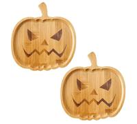 Lot de 2 plateaux en bois d'Halloween - Plateaux de service à motif citrouille, plats à goûter effrayants pour la nourriture de fête, décoration de table et présentoirs de bonbons