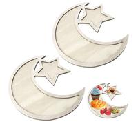 Lot de 2 plateaux en bois pour le Ramadan - Motif lune et étoile - Décoration de table - Pour fruits, collations, desserts