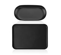 Lot de 2 Plateaux Noirs Rectangulaires - Étagères de Rangement Avec Ornements Ovales - Décoration de Bijoux et Rangement pour Plan de Travail