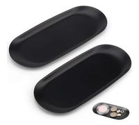 Lot de 2 plateaux ovales décoratifs en acier inoxydable - 23 x 9,5 cm - Pour ranger bijoux, cosmétiques et collations - Noir