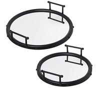 Lot de 2 Plateaux Ronds en métal et Miroir en Noir Mat 47 x 9 cm et 40 x 9 cm, INT.41 et 33 cm