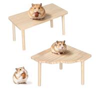 Lot de 2 plateformes en bois pour hamster - Aire de jeux rectangulaire et d'angle multi-niveaux pour hamsters syriens nains, gerbilles, souris, dègus et petits animaux de compagnie