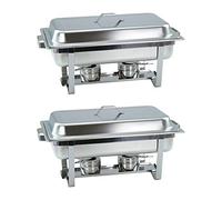Lot de 2 plats à chafing Dish avec récipient 1/1 GN de 65 mm de profondeur - Chauffe-plats empilables avec poignées carrées