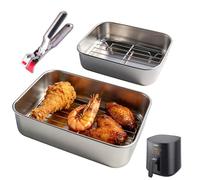 Lot de 2 plats à gratin en acier inoxydable pour Airfryer - Avec égouttoir et couvercle d'étanchéité - Accessoires de friteuse à air chaud pour Ninja Cosori Philips - Sans BPA - Sans odeur - Robuste