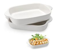 Lot de 2 plats à gratin rectangulaires en céramique - 23,2 x 14,2 x 4,5 cm - Avec poignée - Plat à four rectangulaire en céramique - Pour lasagnes, tiramisu et cocotte (blanc)