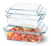 Lot de 2 Plats à Gratin Rectangulaires en Verre avec Couvercle, Cocottes Transparentes avec Poignées, Plats à Lasagnes Résistants au Four et Micro-ondes, Cuisine, Maison Restaurant, Hôtel (2L+1L)