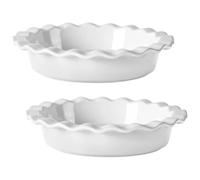 Lot de 2 plats à tarte en céramique, 24 cm, grandes assiettes à tarte et quiche, design élégant, blanc avec bord ondulé