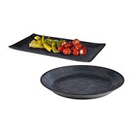 Lot de 2 plats de service en mélamine - Noir - Avec décor