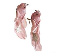 Lot de 2 plumes d'oiseaux en mousse pour sapin de Noël, couronnes et décoration de fête, ajoutant une élégance subtile et un symbolisme porte-bonheur pour les célébrations (rose)