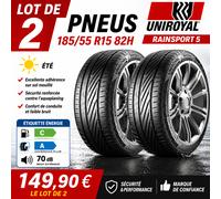 Lot de 2 Pneus 185/55 R15 82H UNIROYAL RAINSPORT 5 Été Neufs