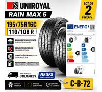 Lot de 2 Pneus 195/75 R16C 110/108R UNIROYAL RAIN MAX 5 Utilitaire Neufs