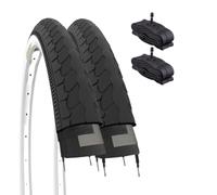 Lot de 2 pneus 26 x 1 3/8 BianCONERI + 2 Chambres à air Vanne Amérique, vélo Hollande (37-590) Blanc Noir