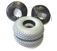 Lot de 2 pneus de fauteuil roulant 4.00-5 gris + 2 chambres à air Valve coudée Pneu profil bloc solide Construction de pneu 4 PR PR Pneu pour fauteuil roulant électrique Scooter électrique