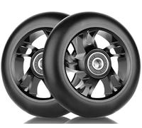 Lot de 2 pneus de rechange pour trottinette - 100 mm - Avec jantes en alliage d'aluminium et roulement anti-blocage - Accessoires de trottinette pour scooter - 100 mm - Noir