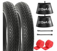 Lot de 2 pneus de vélo électrique 20 x 4, protection anti-crevaison, pneus tout-terrain à haute adhérence avec tubes, démonte-pneus et doublures pour VTT/vélo électrique/tricycle/vélos pliants, design