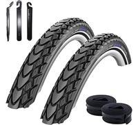 Lot de 2 pneus de vélo Schwalbe Marathon Mondial Performance RaceGuard E-25 47-622 (28 x 1,75 pouces) + 2 tuyaux Schwalbe DV17 avec démonte-pneus