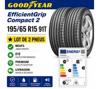 Lot de 2 Pneus GOODYEAR EfficientGrip Compact 2 195/65 R15 91T Été Neufs Premium