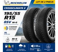 Lot de 2 Pneus MICHELIN CrossClimate 2 195/55 R15 85V M+S 4 Saisons Neufs