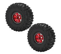 Lot de 2 Pneus RC Crawler 1,9 Pouces, 120 Mm, Alu, Moyeu et Jante, Jantes en Métal et Pneus en Caoutchouc, Accessoires de Voiture pour SCX10 D90 F350 1/10 RC Crawler Car Toys and (Noir rougeâtre)