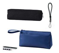 Lot de 2 Poches à Crayons Grande capacité et 1 Cordon réglable, Grand Organiseur de Papeterie pour étudiants de Bureau (Noir Bleu Marine)