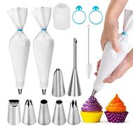 Lot de 2 Poches à Douille Premium en Coton avec 7 Douilles en Inox, Sac à Poche de 40 cm, Lavable au Lave-vaisselle et Réutilisable | Kit de Pâtisserie pour la Décoration de Gâteaux et de Cupcakes