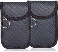 Lot De 2 Pochette Etui Anti Rfid Cle Voiture,Étui De Protection Pour Clef Télécommande Avec Anneau Porte-Clé Intégré En Fibre De Carbone,Pochettes Blocage Signal Rfid Pour Clé Voiture