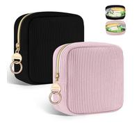 Lot de 2 Pochette Serviettes Hygiéniques Tampons Protège Slip Culotte Menstruelle Pochette pour Rangement Organisateur pour Serviette Hygiénique Cadeau Kit Premieres Régles Jeune Fille(Rose&Noir)