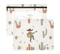 Lot de 2 pochettes à crayons en plastique à 3 trous pour documents A4, lettres, enseignants, bureau, cow-boy, bohème, cactus, nature sauvage