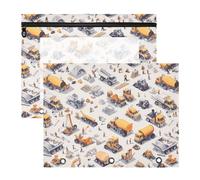 Lot de 2 pochettes à crayons en plastique robuste pour classeur à 3 anneaux pour étudiants, scène, barrage, grue, bétonnière, camion