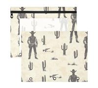 Lot de 2 pochettes à crayons robustes pour classeur à 3 anneaux pour enseignants, étudiants, fournitures pour enseignants, cowboy, cactus, bottes, éperons de pistolet, vastes étendues sauvages