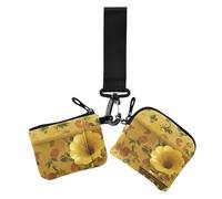 Lot de 2 pochettes à monnaie pour femme avec fermeture éclair et sangle de poignet Motif gramophone rétro des années 90 Jaune, Gramophone rétro des années 90 Jaune, 1 size, Décontracté