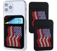 Lot de 2 pochettes adhésives pour cartes de crédit et d'identité (double sécurité) avec autocollant pour l'arrière de l'iPhone, Android et tous les smartphones - Noir, noir, Bling Bling