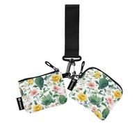 Lot de 2 pochettes blanches pour pièces de monnaie et cartes de crédit avec dragonne pour le travail et les voyages Motif cactus, Fleurs de printemps Cactus Blanc, 1 size