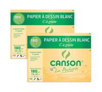 Lot de 2 pochettes - Canson - Papier à dessin - 24x32 cm - Blanc - 180g - 12 feuilles