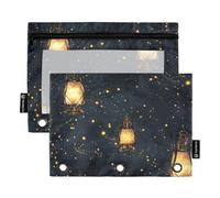 Lot de 2 pochettes de classeur à 3 anneaux avec fermeture éclair avec fenêtre transparente - Lumières vintage noires et dorées - Grande capacité - Classeur à trois anneaux pour l'école, le bureau et