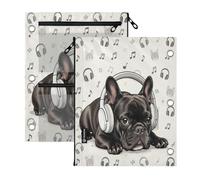 Lot de 2 pochettes de classeur à 3 anneaux avec fermeture éclair - Motif | Avec œillets renforcés à fermeture éclair, pochette à crayons d'école, fenêtre transparente pour ranger les fournitures