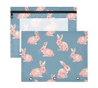 Lot de 2 pochettes de classeur avec 3 œillets renforcés en plastique pour classeur à 3 anneaux - Fond bleu pâle - Lapins de dessin animé