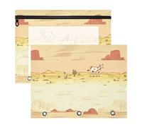 Lot de 2 pochettes de classeur avec 3 œillets renforcés pour classeur à 3 anneaux, fournitures artistiques pour étudiants, cow-boy, vache, vaste désert