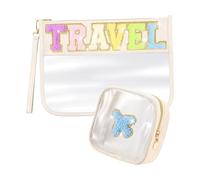 Lot de 2 pochettes de maquillage en PVC robuste avec fermeture éclair et dragonne pour un usage quotidien et le rangement de voyage, Voyage