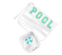 Lot de 2 pochettes de maquillage en PVC robuste avec fermeture éclair et dragonne pour un usage quotidien et le rangement de voyage, Piscine blanche