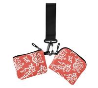 Lot de 2 pochettes de protection fines et portables avec fermeture éclair pour pièces de monnaie et cartes d'identité - Motif floral rouge corail - Pour femme, Merry Christmas Red Flower Coral Winter,