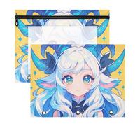 Lot de 2 pochettes de rangement avec fenêtre transparente pour classeur à 3 anneaux - Fournitures de salle de classe - Jaune chèvre - Simple