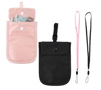 Lot de 2 Pochettes de Voyage Cachées sous Les Vêtements avec 2 Lanières, Portefeuille Soutien Gorge pour Femmes Bra Wallet avec Sangles pour Passeport, Argent de Valeur, Rose et Noir