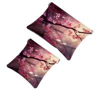 Lot de 2 pochettes en éclats de cerisier rose Art 287 : trousse de maquillage élégante pour une élégance quotidienne, multicolore, A:7.1x5.8in/18x14.8cm,B:4.7x4.5in/12x11.5cm