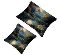 Lot de 2 pochettes en éclats d'obus avec un beau paysage sous la lune-17 : trousse de maquillage élégante pour une élégance quotidienne, multicolore, A:7.1x5.8in/18x14.8cm,B:4.7x4.5in/12x11.5cm