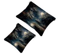 Lot de 2 pochettes en éclats d'obus avec un beau paysage sous la lune-25 : trousse de maquillage compacte pour femmes averties de voyages, multicolore, A:7.1x5.8in/18x14.8cm,B:4.7x4.5in/12x11.5cm